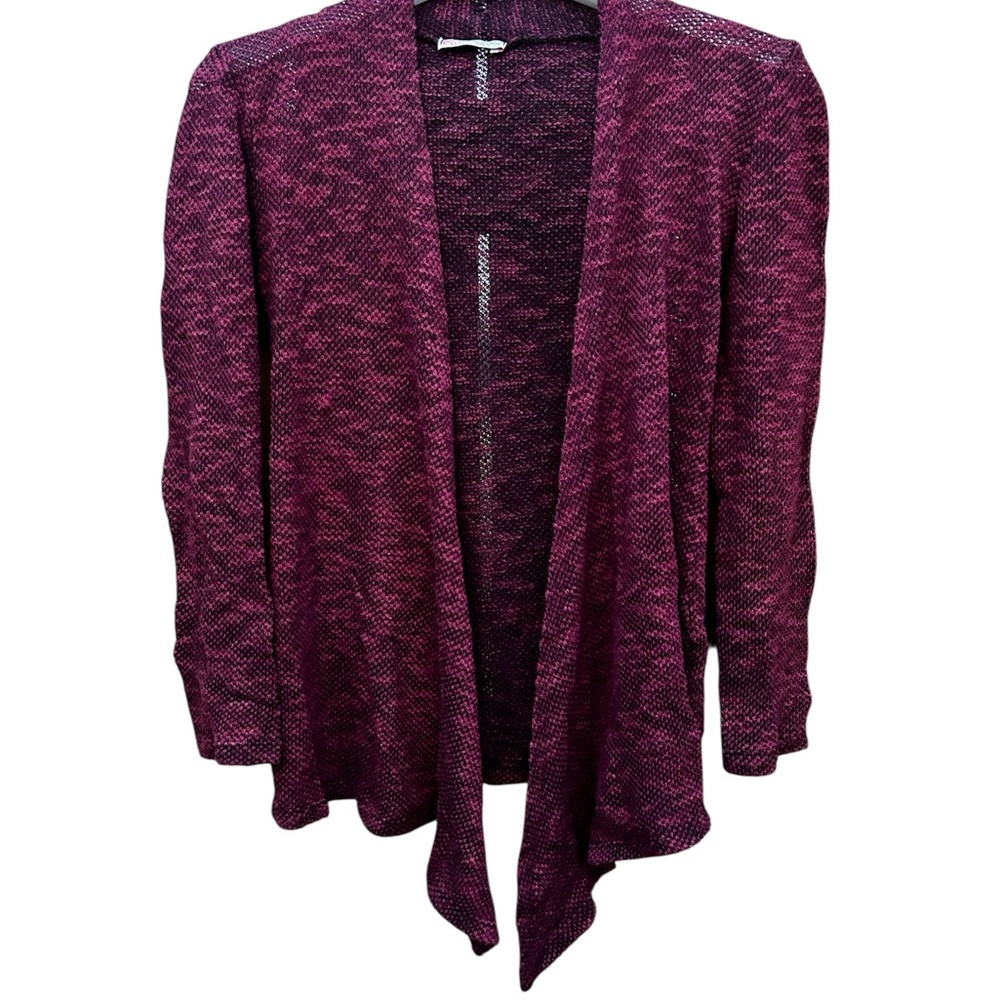 Chris & Carol Draped Cardigan Sweater Textured Knit Red & Black Sz. Small
